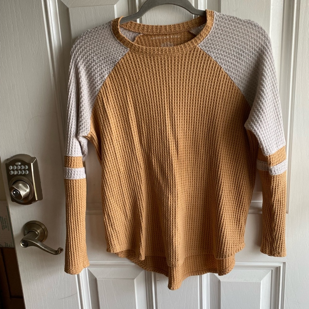 American eagle waffle knit long sleeve two-tone shirt